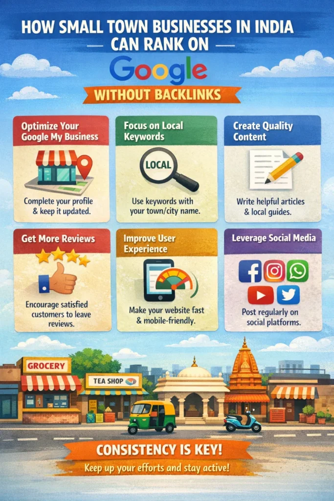 how small town businesses in India can rank on Google without backlinks