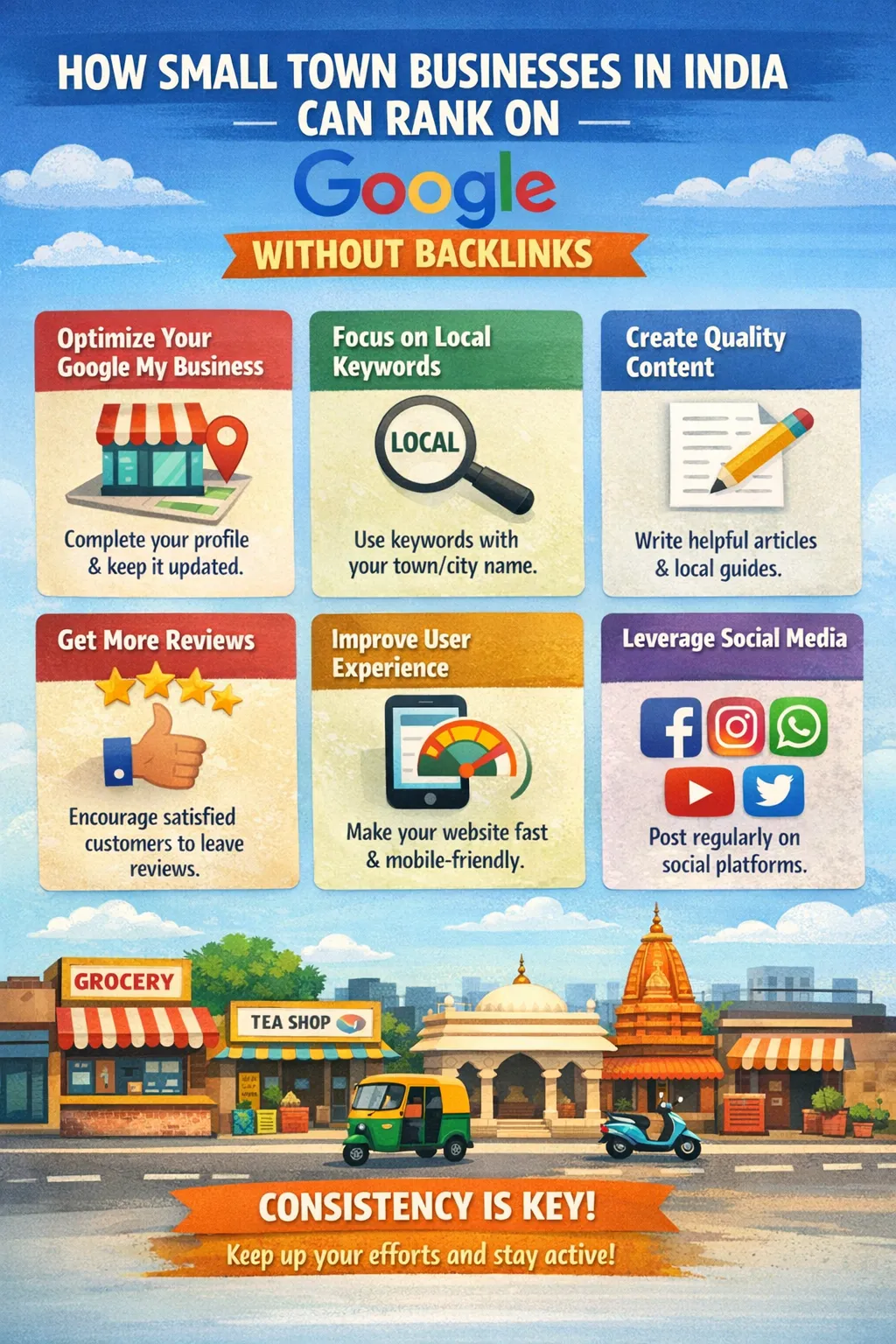 how small town businesses in India can rank on Google without backlinks